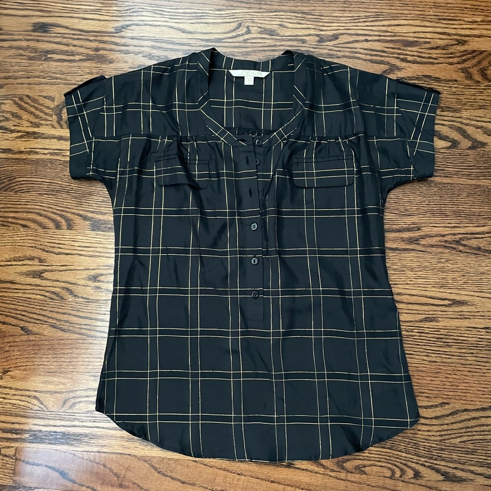 Black and gold thread metallic top